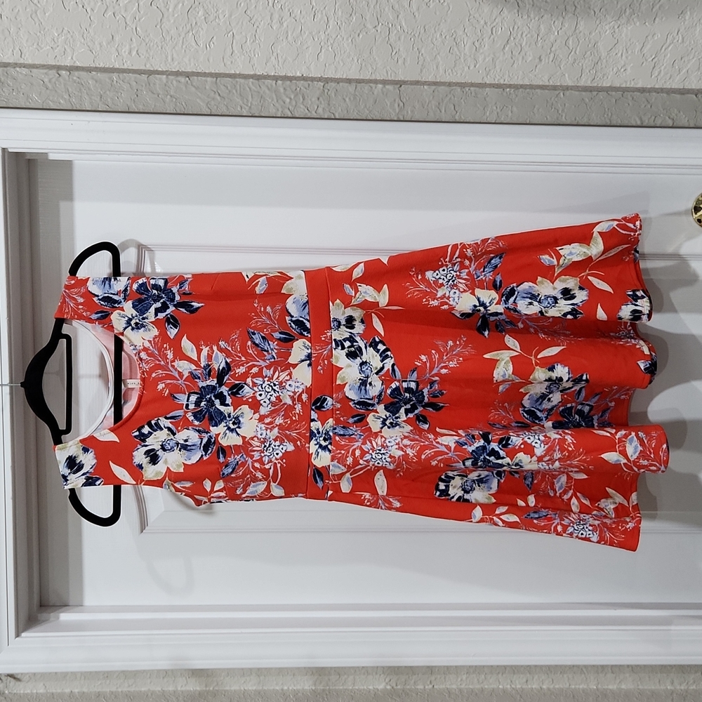 Orange, floral, A-line dress, L